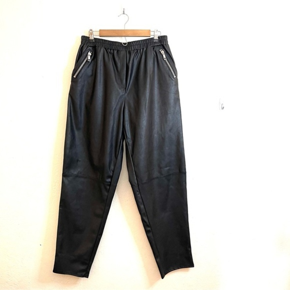 ASOS Elastic Waistband Hi-Rise Faux Leather Pants Women Size 10 Black